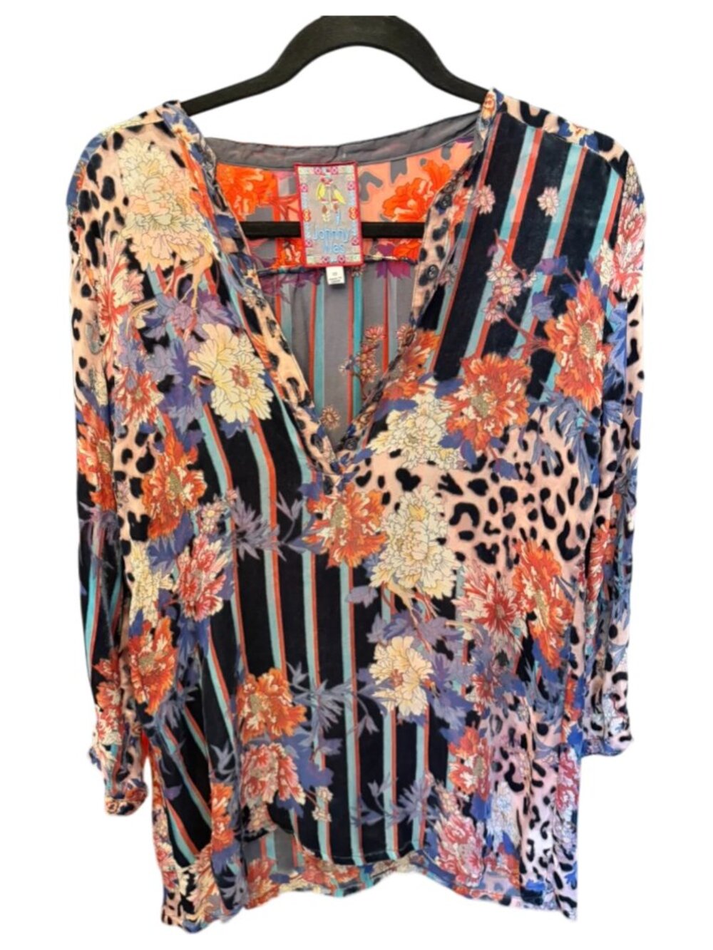 Johhny Was Ontari Burnout Tunic Shirt Silk Blend Size XS
